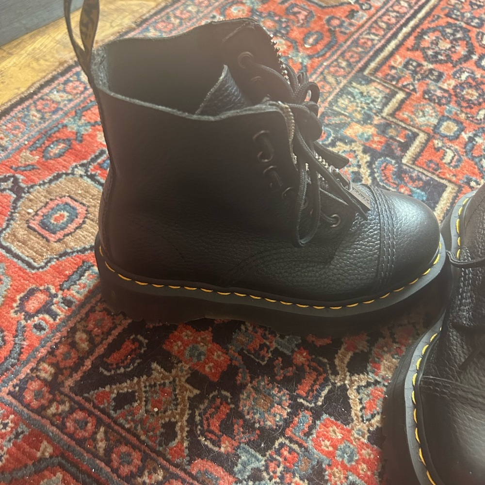 Dr. Martens Black Leather Boots with Yellow Stitching